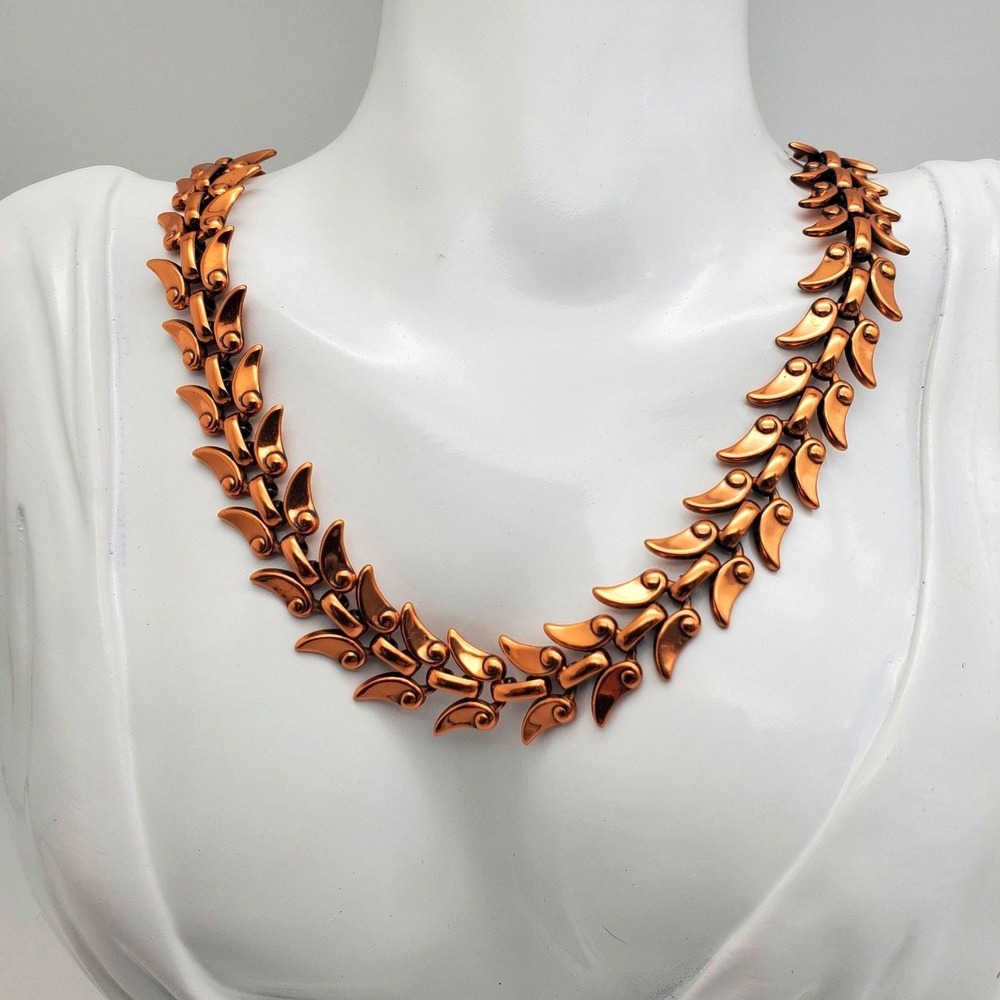 Matisse Renoir Copper Choker Necklace Leaf Modernist Link Collar MCM Fall Summer